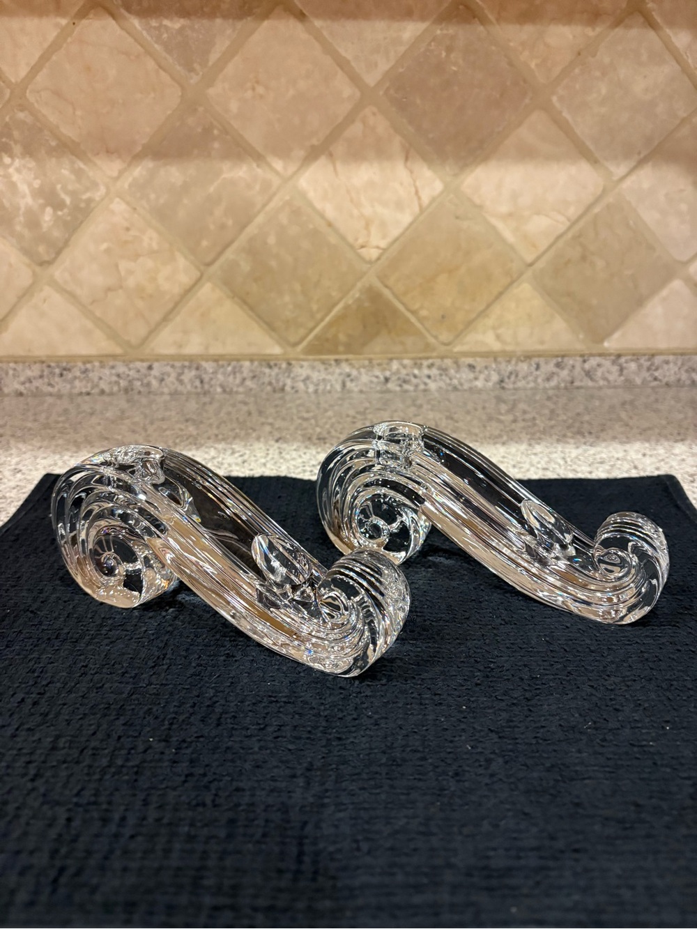 Two Lenox Swirl Crystal Candle Holders